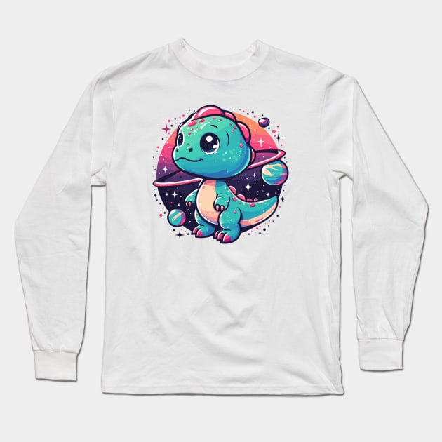 Cosmic Dino Explorer: Tiny Dinosaur in Space! Long Sleeve T-Shirt by designerhandsome